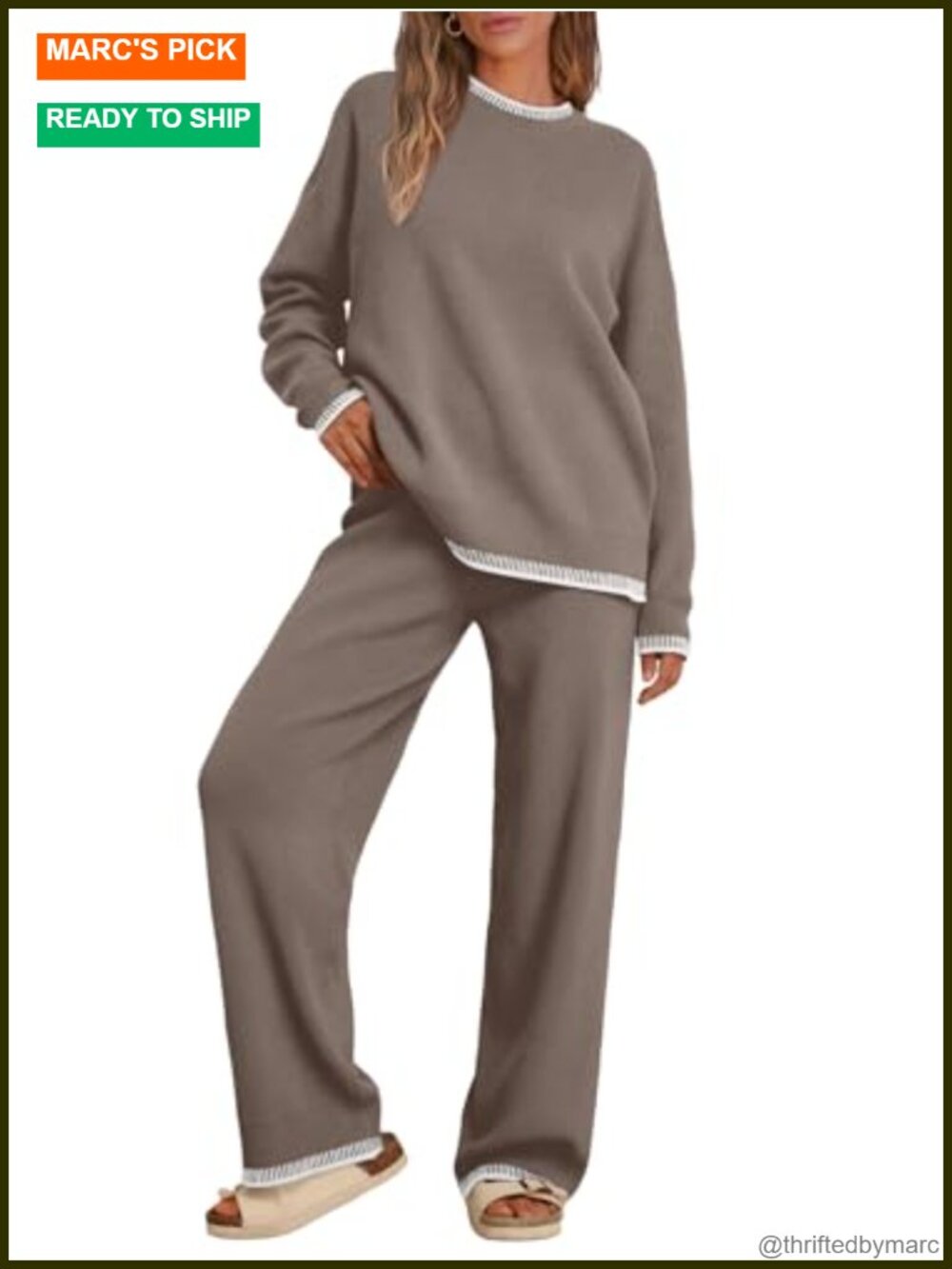 2 Piece Knit Sweater Lounge Set Wide Leg Pants Casual